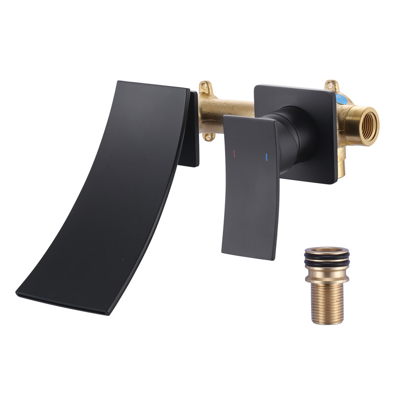 Wall Mounted Single Handle Bathroom Sink Faucet (Valve Included), Matte Black