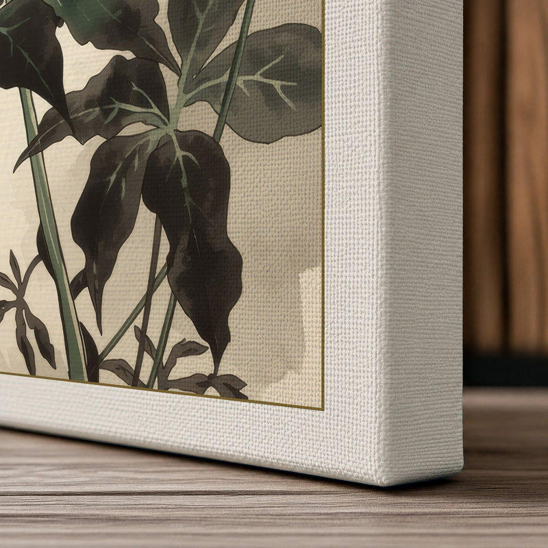 Golden Chrysanthemum Japandi - Wrapped Canvas, 18x12 - 45.7 x 30.5 cm, Cream Border
