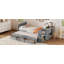 Lit plateforme simple en bois multifonctionnel avec bureau et tablette de rangement au bout du lit, lit gigogne intégré et 3 tiroirs-1784088895