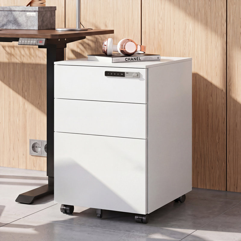 Markiese 14.6"W 3 Drawer Metal File Cabinet with Combination Lock, Mobile Under Desk Filing Cabinet for Home Office, Letter & Legal Size, White File Cabinet