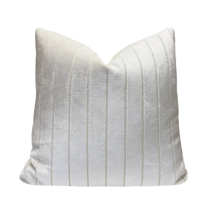 Housse de coussin en velours rayé, Blanc, Carré 22 po