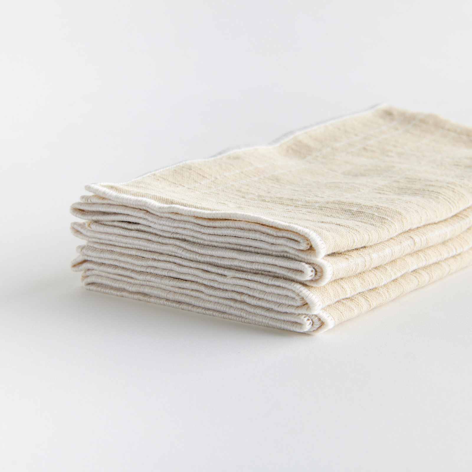 Eggett Toile Cotton Dinner Napkins, Plaid, Straight Seam, Taupe/White