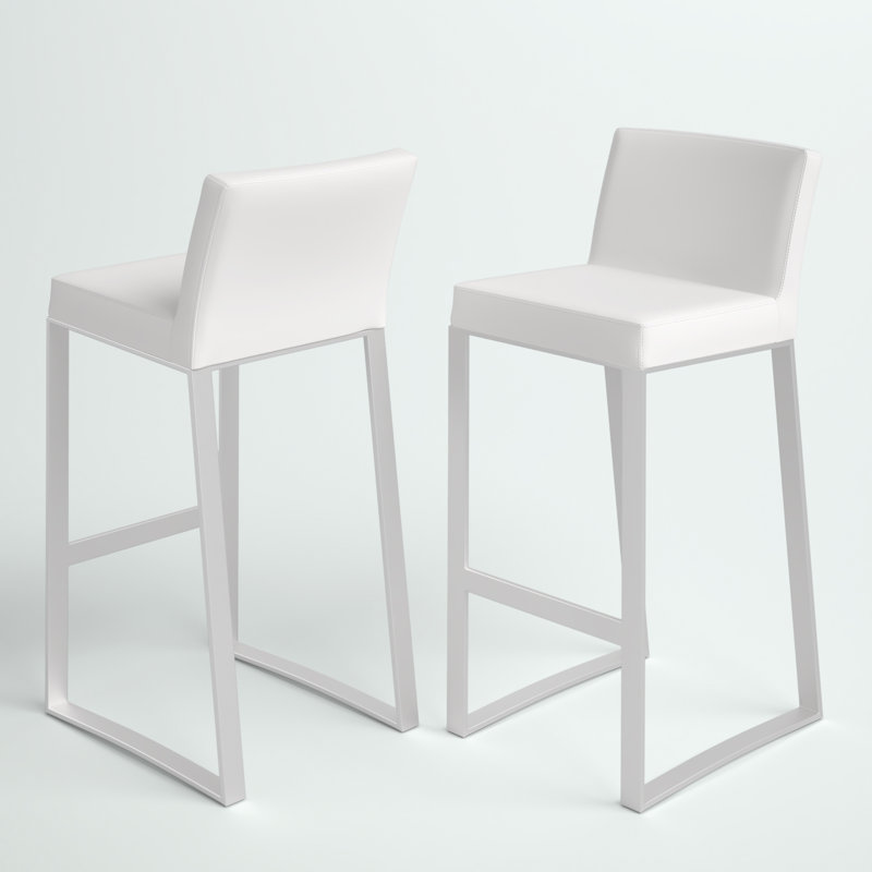 Chryssoula revêtu d'une structure en métal, Simili cuir blanc, Tabouret de comptoir (siège d'une hauteur de 26 p
