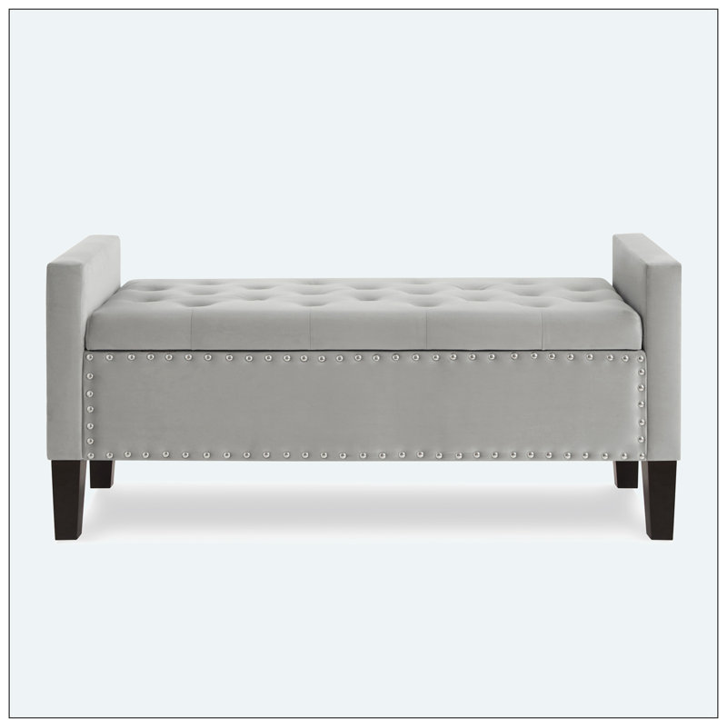 Hasaun Velvet Upholstered Storage Bench, Gray