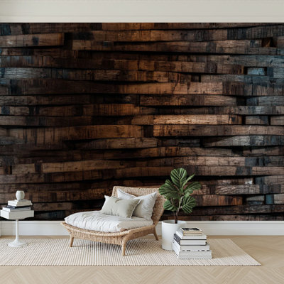 Peel and Stick Wallpaper 96" W x 69" H Modern Self Adhesive Wall Mural for Bedroom Bourbon Barrel Staves Wall Texture Distillery