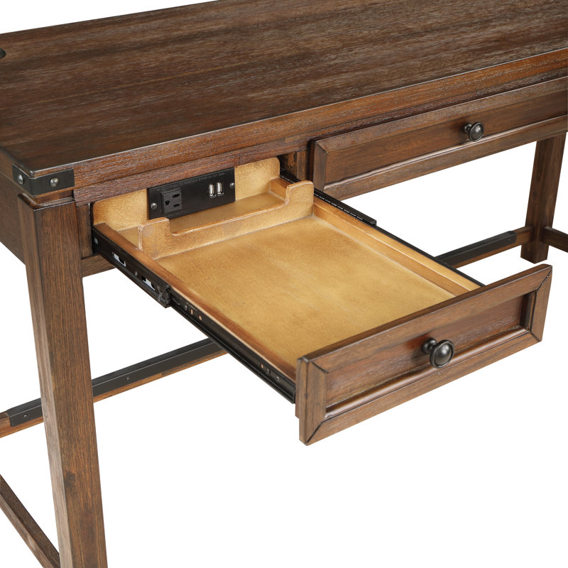 Bureau en L à hauteur ajustable avec prises Dwanda, Brun