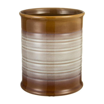 7.2 Inch Extra Large Ceramic Utensil Holder For Countertop - Stable Utensil Crock For Kitchen Counter Decor - Elegant Brown (1PC)
