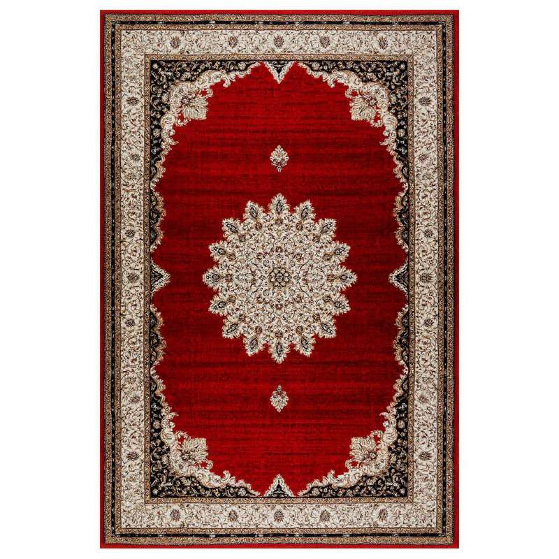 Nouvelle Collection Digital Print Cotton-Polyester Red Beige Moroccan Rug, Runner 3'4" x 13'2"