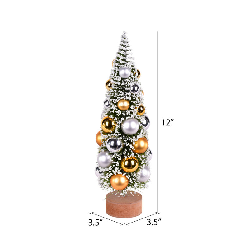 Arbre de Noël artificiel vert givré 12 po, ornement argent et or The Table Aisle®
