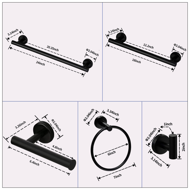 Porte-serviettes, H 7 po x l 24 po x P 3,34 po, Noir mat