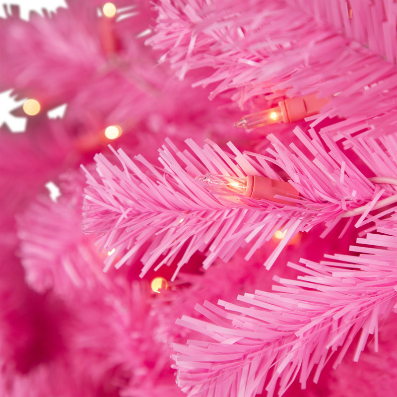 Pre-Lit Medium Artificial Pine Christmas Tree - Pink - Clear Lights, 6'