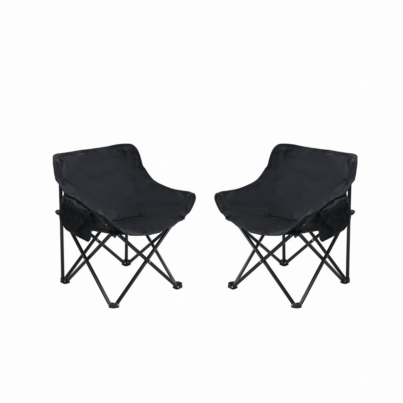 Deux chaises de camping d'extérieur avec poche latérale, Noir