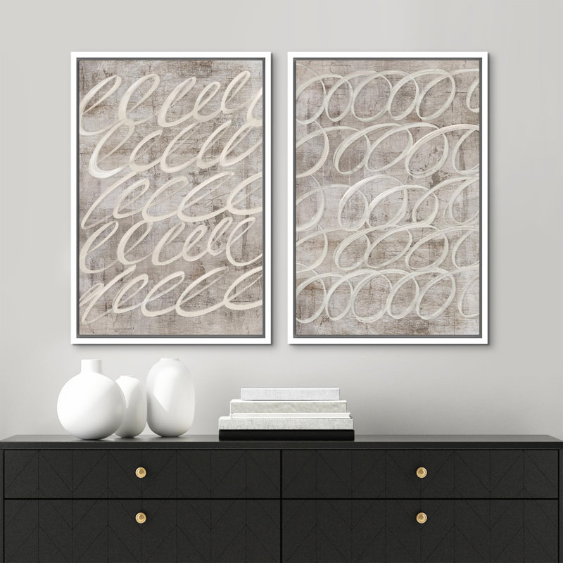 Ensemble de 2 pièces rétro Mid-Century Swirl, Blanc, H 36 po x l 24 po x P 1,5 po