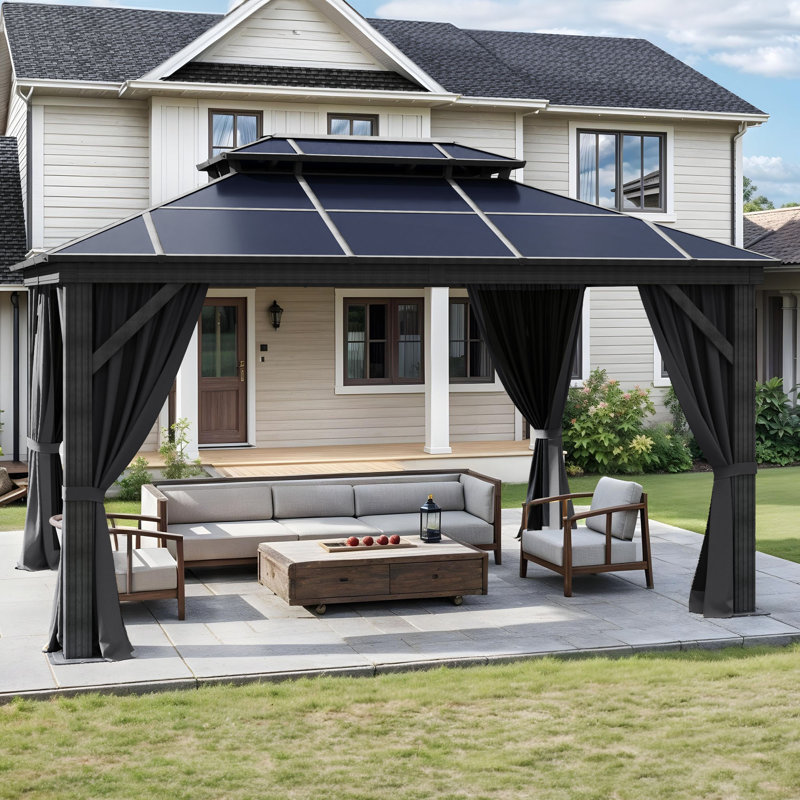 Aluminum Double Roof Patio Gazebo, 12 Ft. W x 10 Ft. D