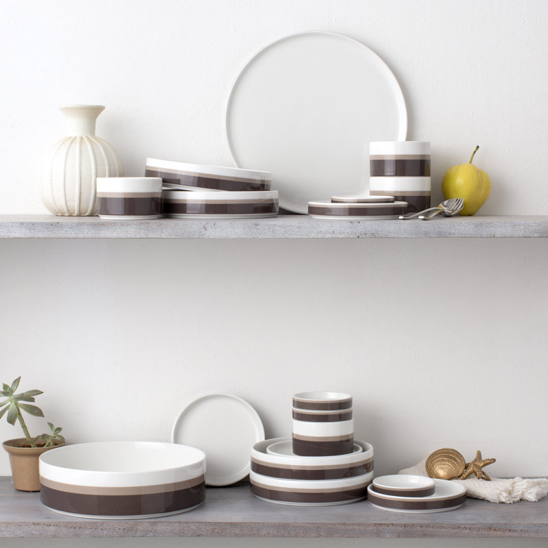 Noritake Brown and White Porcelain Stripe Mini Bowls Set