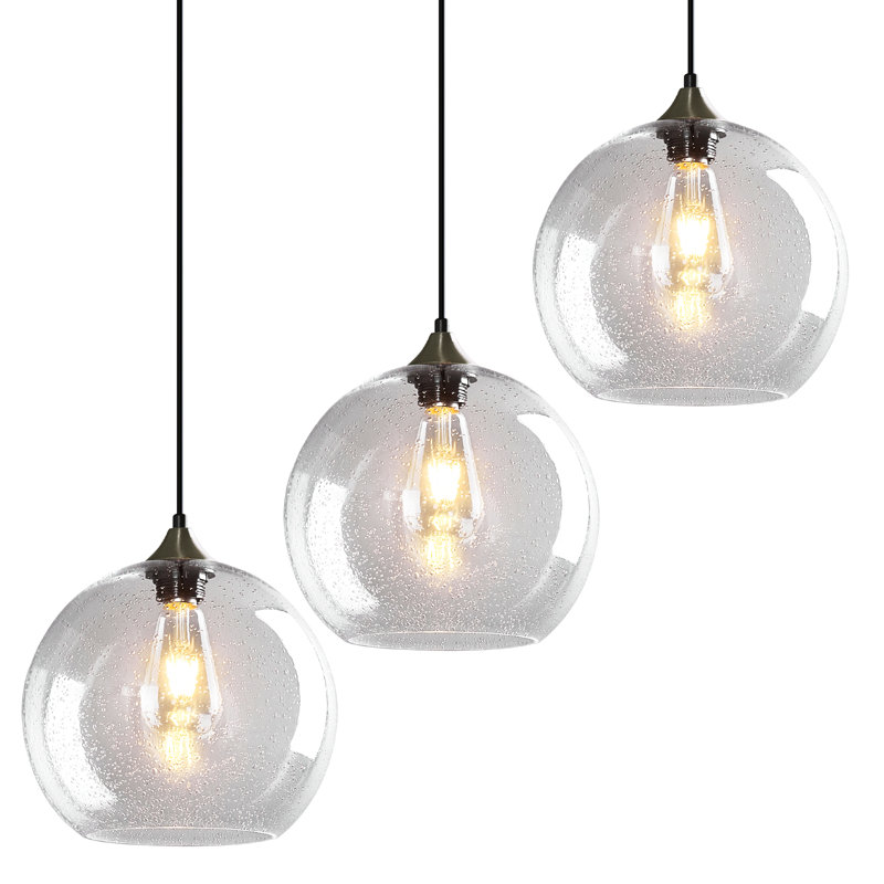 Luminaire suspendu en forme de globe à 3 lumières Charolyn Luminaire suspendu en verre pour îlot de cuisine, Transparent