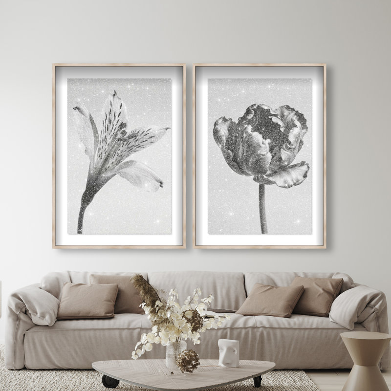 Peeking Flowers Set Set by Oliver Gal, 55" H x 37" W, Natural Oak Shadowbox