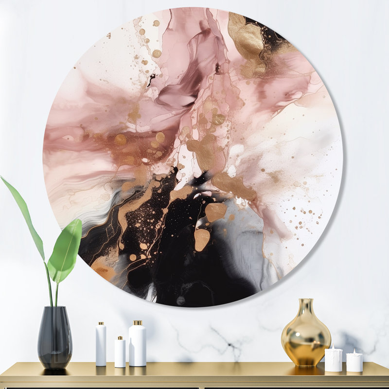 Pink Gold Marble Texture I Abstract Wall Decor on Metal, 36" H x 36" W x 1" D