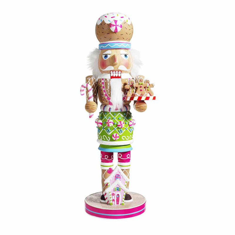 16-Inch Wooden Gingerbread Nutcracker with Candy Detailing