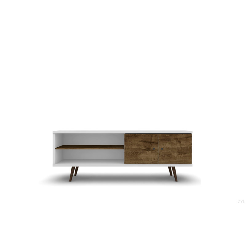 63" Minimalist Sleek TV Stand, White/Brown