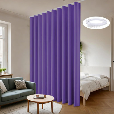 Rideaux séparateurs de pièce avec plafond à rail flexible, rideaux occultants et insonorisants, fixations murales au plafond avec crochets pour salon, mauve foncé