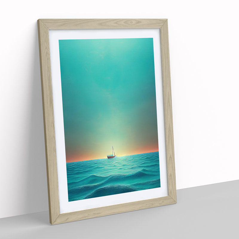 Boat Awaiting Sunrise - Wall Art, 66cm H x 48cm W x 2cm D, Oak Framed, White