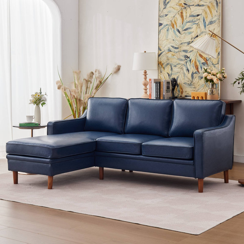 Canapé modulaire réversible 2 pièces Azriah, Similicuir bleu foncé