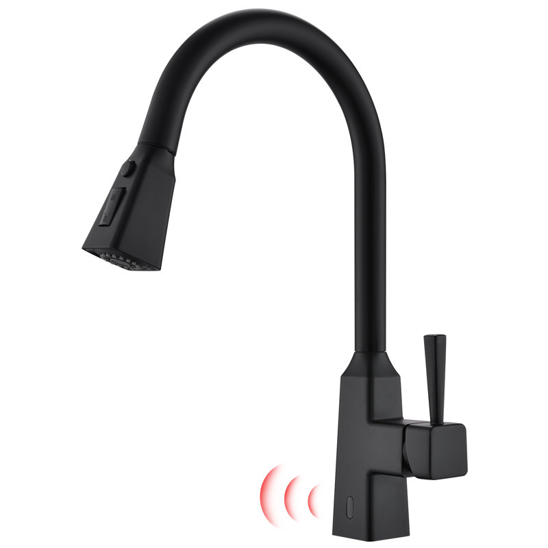 Topcraft Pull-Down Single-Hole Kitchen Faucet with Sensor, Matte Black