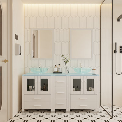 Meuble-lavabo autonome 61 po avec lavabo en verre et miroir