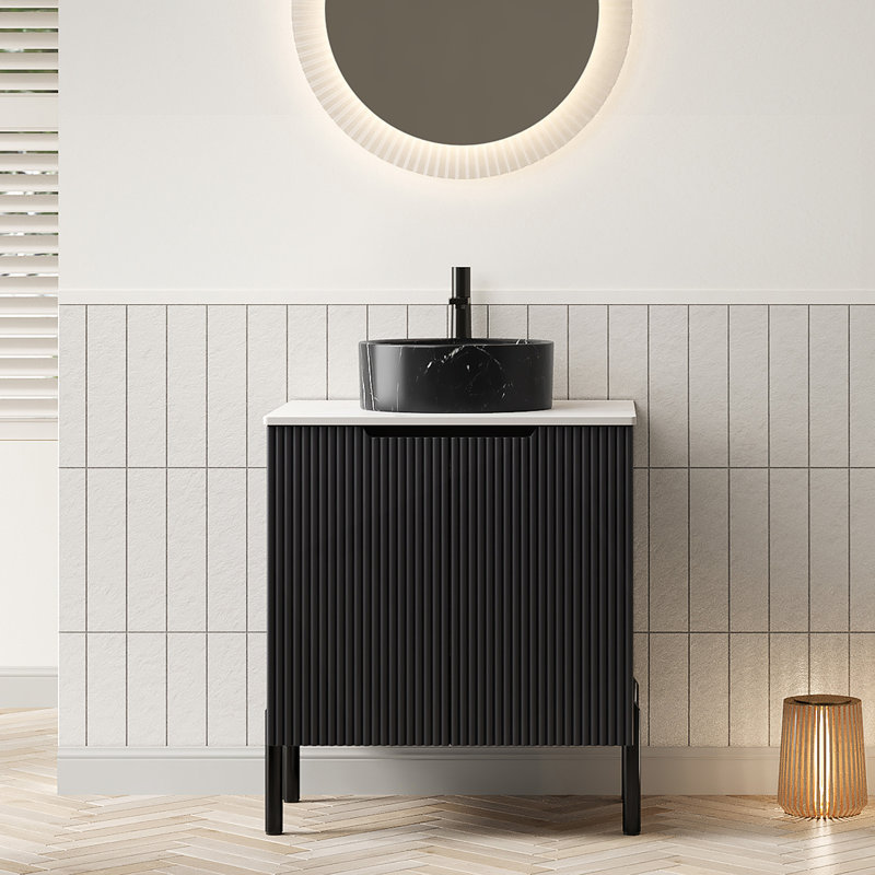 Meuble-lavabo de 24 po avec lavabo en céramique élégant et rangement spacieux, comptoir en pierre frittée durable