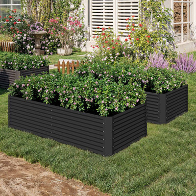 Set of 2 Metal Raised Garden Bed, 180x90x54cm