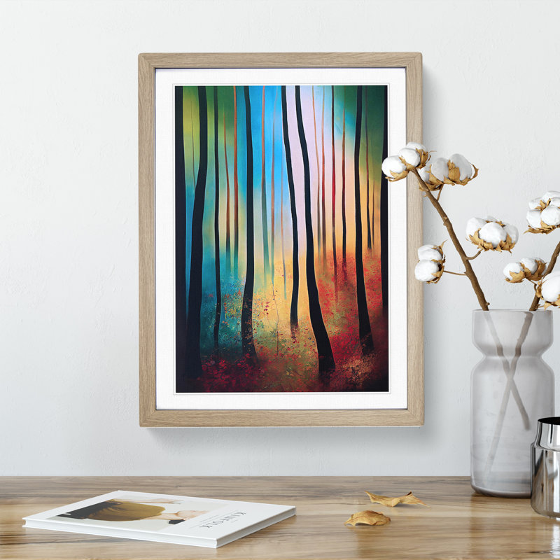 Vibrant Forest No.3 - Wall Art, 48cm H x 36cm W, Oak Framed Paper, White