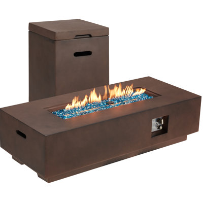 Table de foyer d'extérieur au propane en oxyde de magnésium avec couvercle H 15,5 po x l 56 po Wolftail