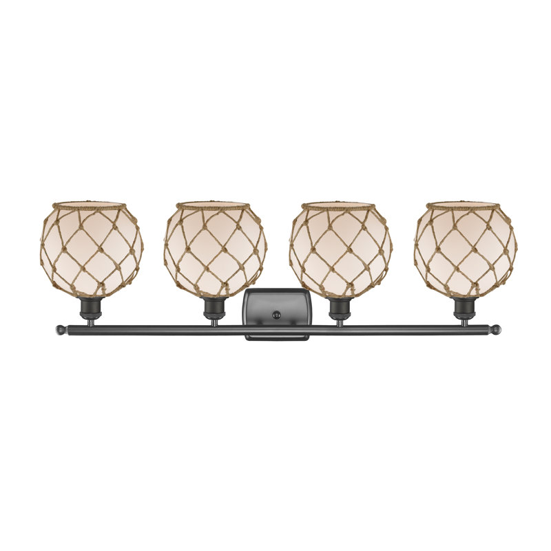 Éclairage de salle de bain à intensité variable 4 lumières Larochelle Farmhouse Rope, Blanc / Brun, Bronze huilé