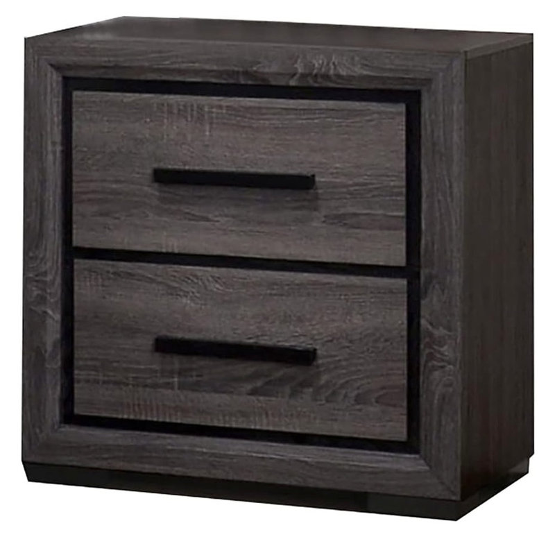 Armoire de chevet moderne grise, conception bicolore et bordure noire, table de chevet 2 pour chambre à coucher, garniture, 2 tiroirs, configuration simple