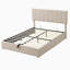 Grand lit plateforme tapissier avec système de rangement hydraulique - beige-129460292