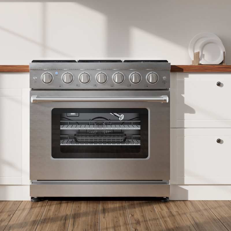 Tittla 36″ Professional-Style Gas Range – 6 Burners, Large 6 cu. ft. Oven with Convection Fan – Silver