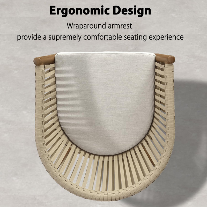 Alakai Outdoor Minimalist Woven Rattan Counter & Bar Height Stools with Premium Sponge Cushion, 24", Teak, Beige