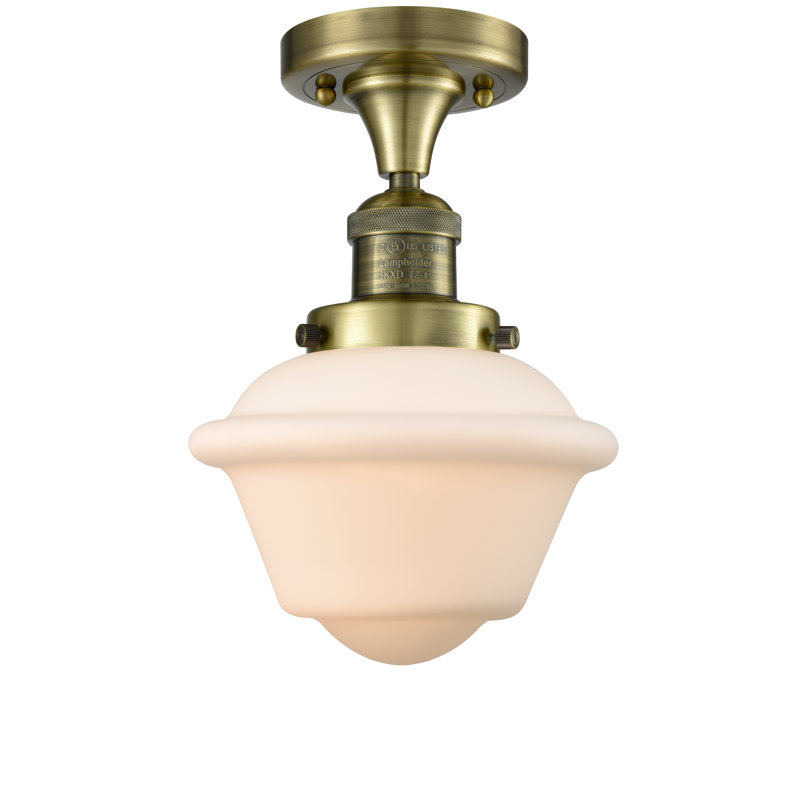 Plafonnier semi-encastré de style école simple 7,5 po Arlean, Laiton antique, Boîtier blanc mat, Ampoule DEL 6 watts Vinage