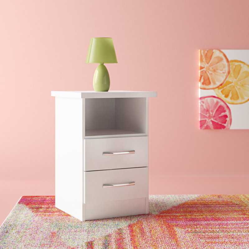 Cascio 2 Drawer Bedside Table, White Gloss