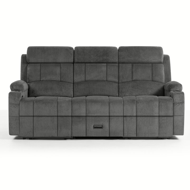 Manual Reclining Loveseat Sofa,3-Seat Recliner Couch with Flip-Down Middle Back,Storage Drawer,Cup Holders & USB Ports,Living Room Furniture for Home & RV,Grey