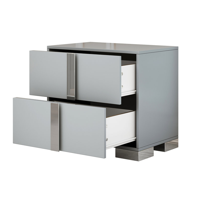 Table de chevet moderne 2 tiroirs Gundela, Gris
