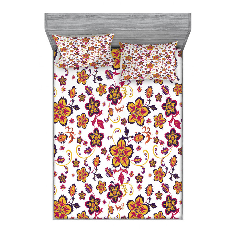 Microfiber Floral Sheet Set, Queen Sheet Set with Fitted Sheet