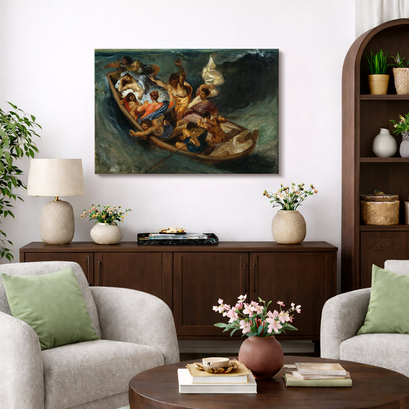 Tempête en mer avec figurines, impression dramatique sur le salon, impression sur toile encadrée, H 12 po x l 18 po
