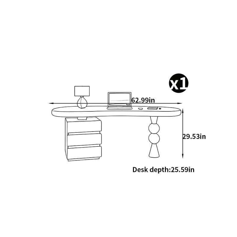 Bureau de maison de style crème, H 29,53 po x l 62,99 po x P 25,59 po