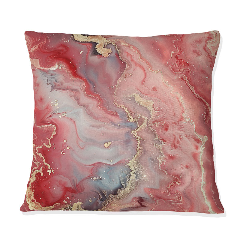 Coussin Rosy Romance II rose et or moderne, H 18 po x l 18 po