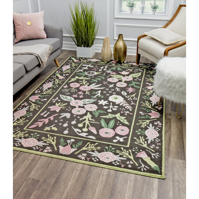 Tapis floral rose onyx Valentina