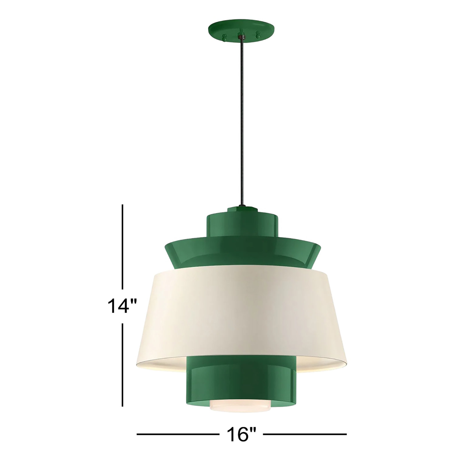 Ricarda Single Light Pendant, Hunter Green Inner, 14" H x 16" W x 16" D