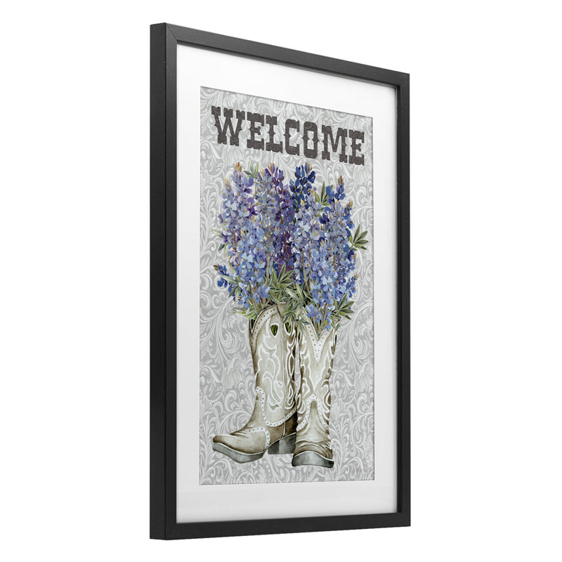 «Welcome Bluebonnet on Paisley», reproduction encadrée sous verre, conception de Cindy Jacobs, H 23 po x l 17 po
