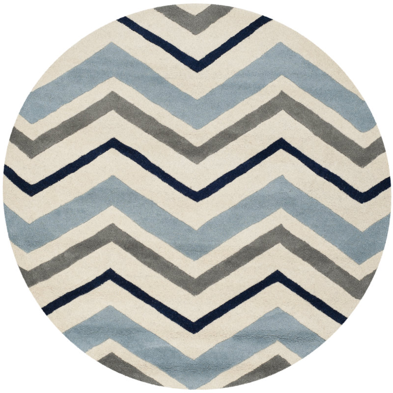Teresita Hand Tufted Wool Chevron Rug, Round 7'
